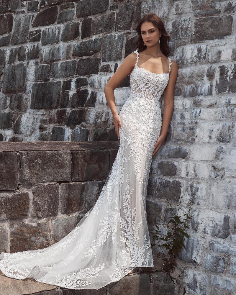 124105 sexy beaded wedding dress with overskirt and spaghetti straps4